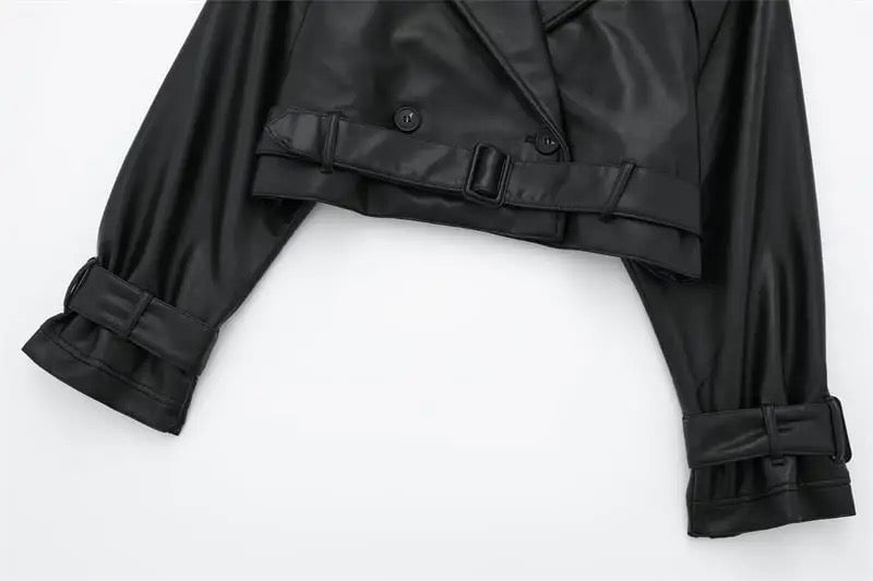 Leather Jacket Balloon Sleeve Coat Zara Leatherette Cropped